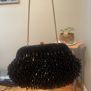 60’s vintage  black plastic tassel clutch purse